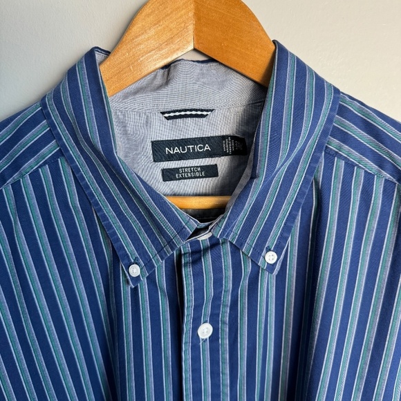 Nautica Men's Long Sleeve Button Up‎ Stripe Shirt Blue/Green 2XL Office Casual - Picture 4 of 14